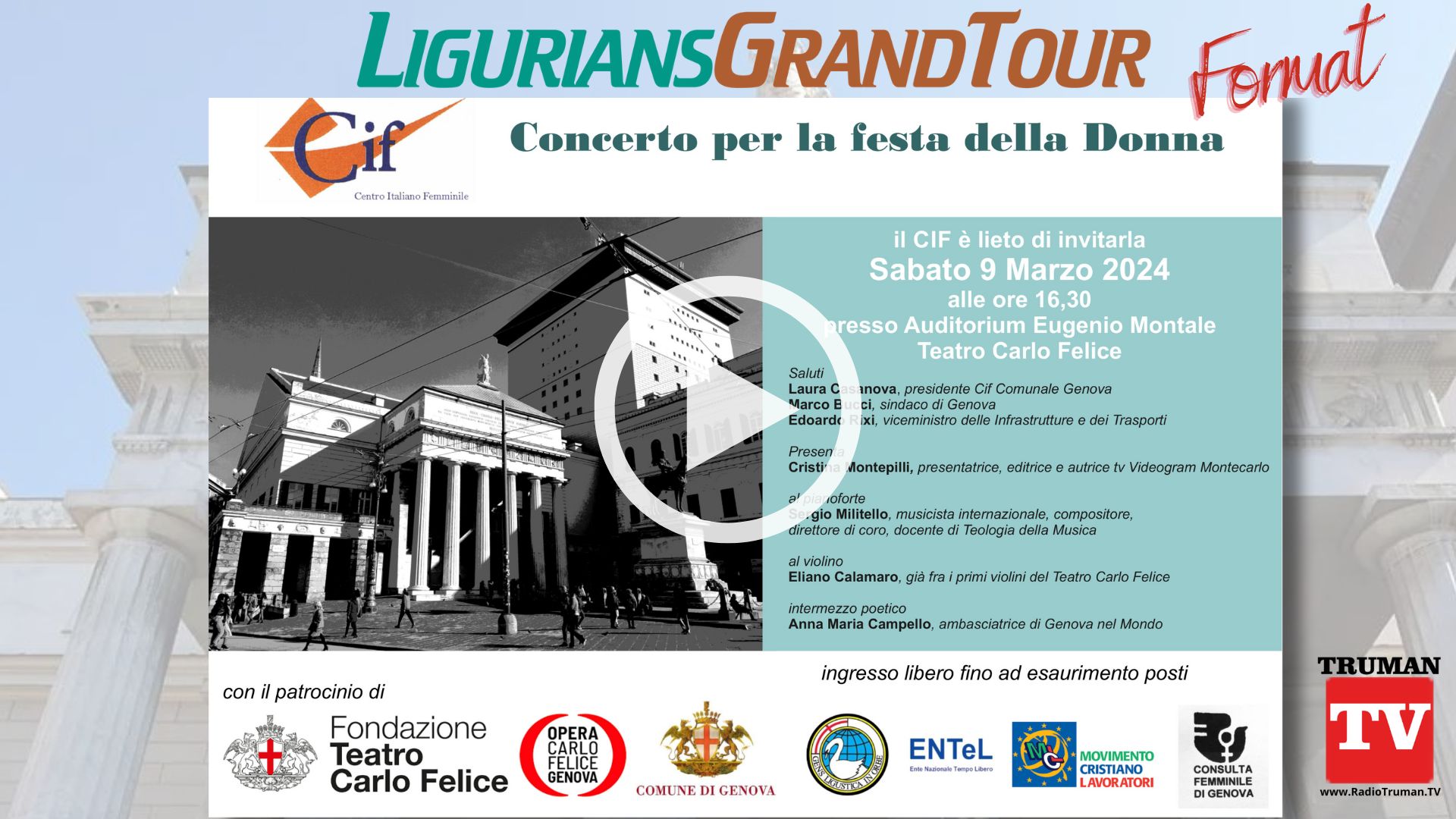 LIVE Streaming del Concerto Festa della Donna al Teatro Carlo Felice 