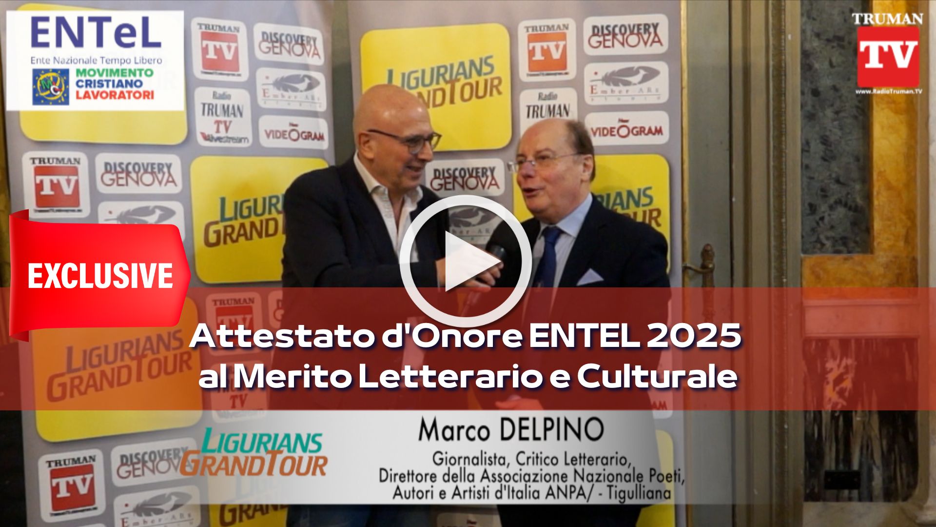 Attestato d'Onore a Marco Delpino.Assegnazione riconoscimenti ENTEL a Palazzo Tursi del 07 02 2025